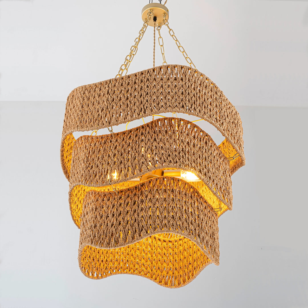 Handwoven Braided Drum Shade Chandelier