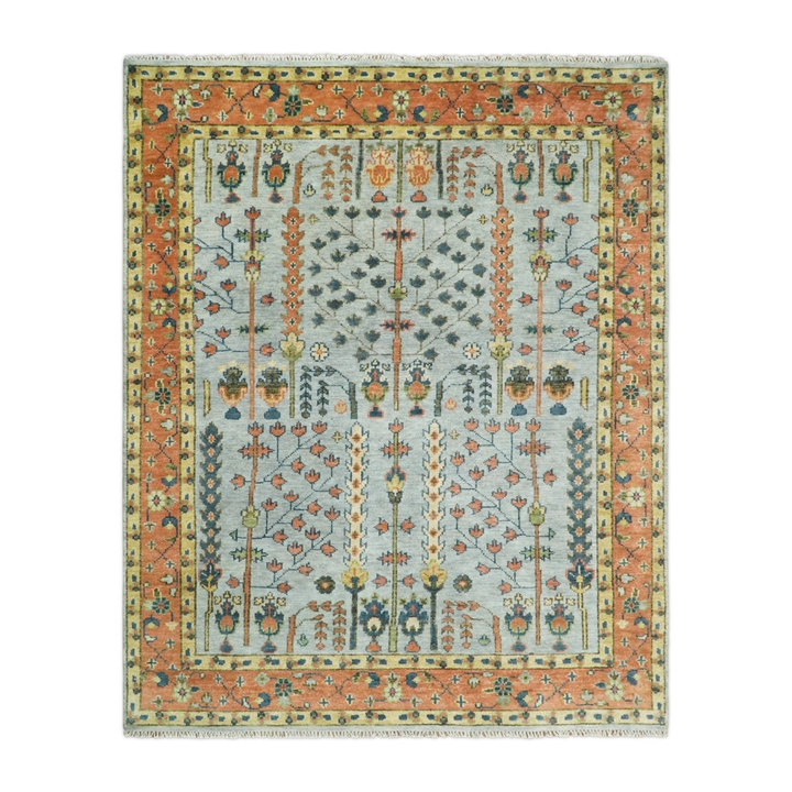 Hand-Knotted Vintage Heriz Serapi Wool Rug - Rust & Blue
