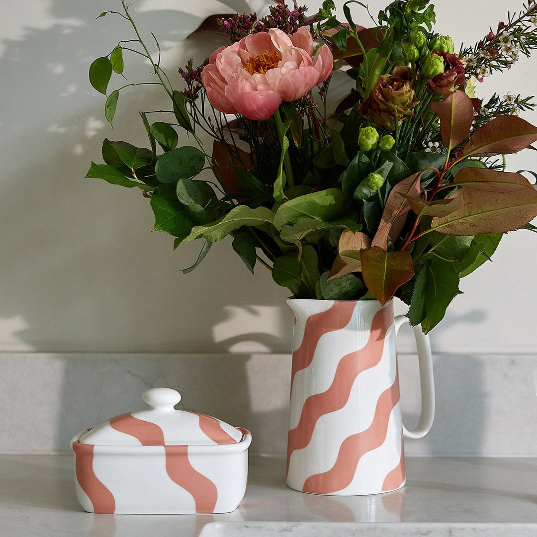 Pink & White Scallop Porcelain Pitcher