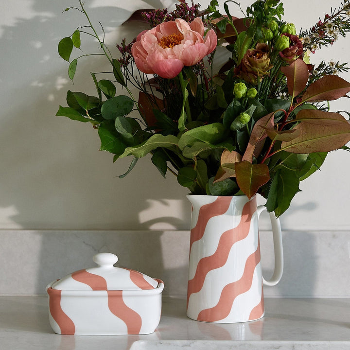 Pink & White Scallop Porcelain Pitcher