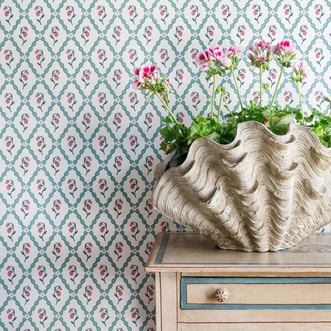 Wild Strawberry Trellis Wallpaper