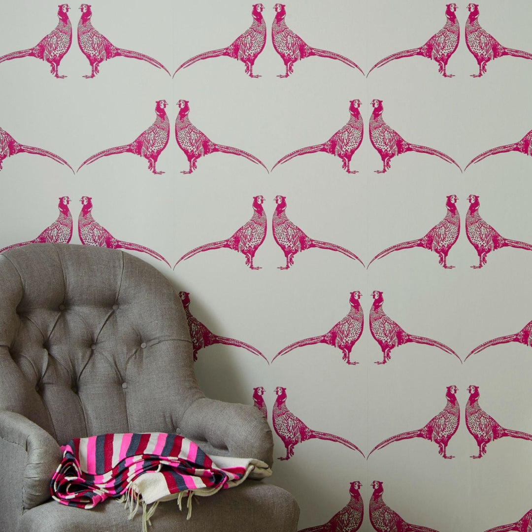 Barneby Gates Pheasant Wallpaper in Pink