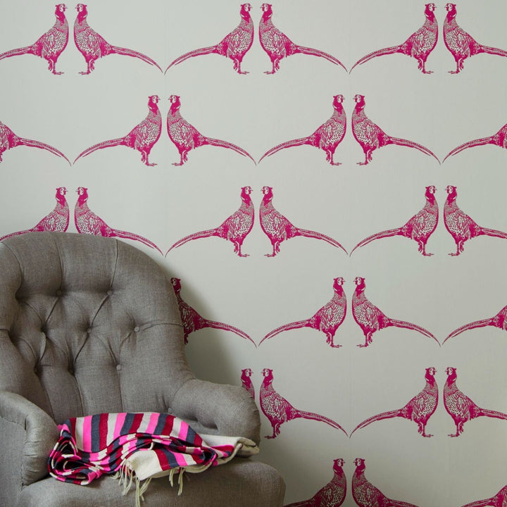 Barneby Gates Pheasant Wallpaper in Pink