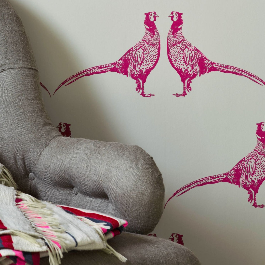Barneby Gates Pheasant Wallpaper in Pink
