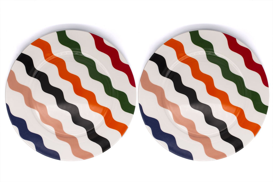 Multi-Coloured Scallop Dinner Plates - Pair