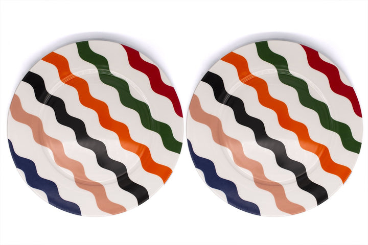 Multi-Coloured Scallop Dinner Plates - Pair