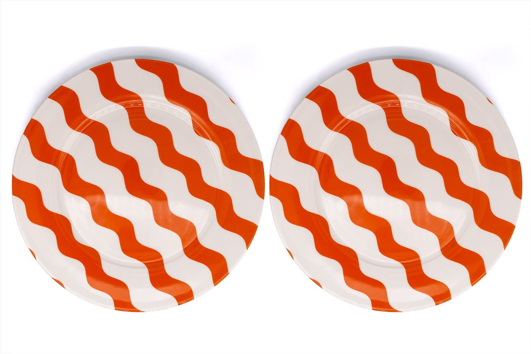 Orange Scallop Dinner Plates - Pair