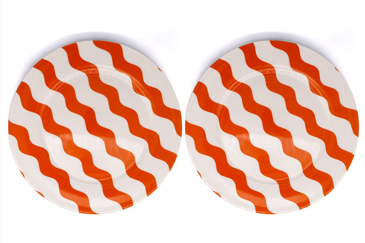 Orange Scallop Dinner Plates - Pair