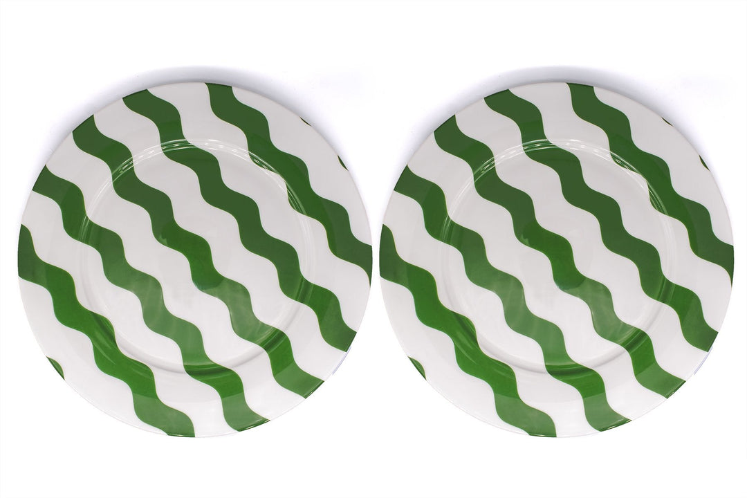 Green Scallop Dinner Plates - Pair