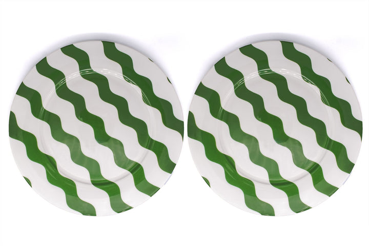Green Scallop Dinner Plates - Pair