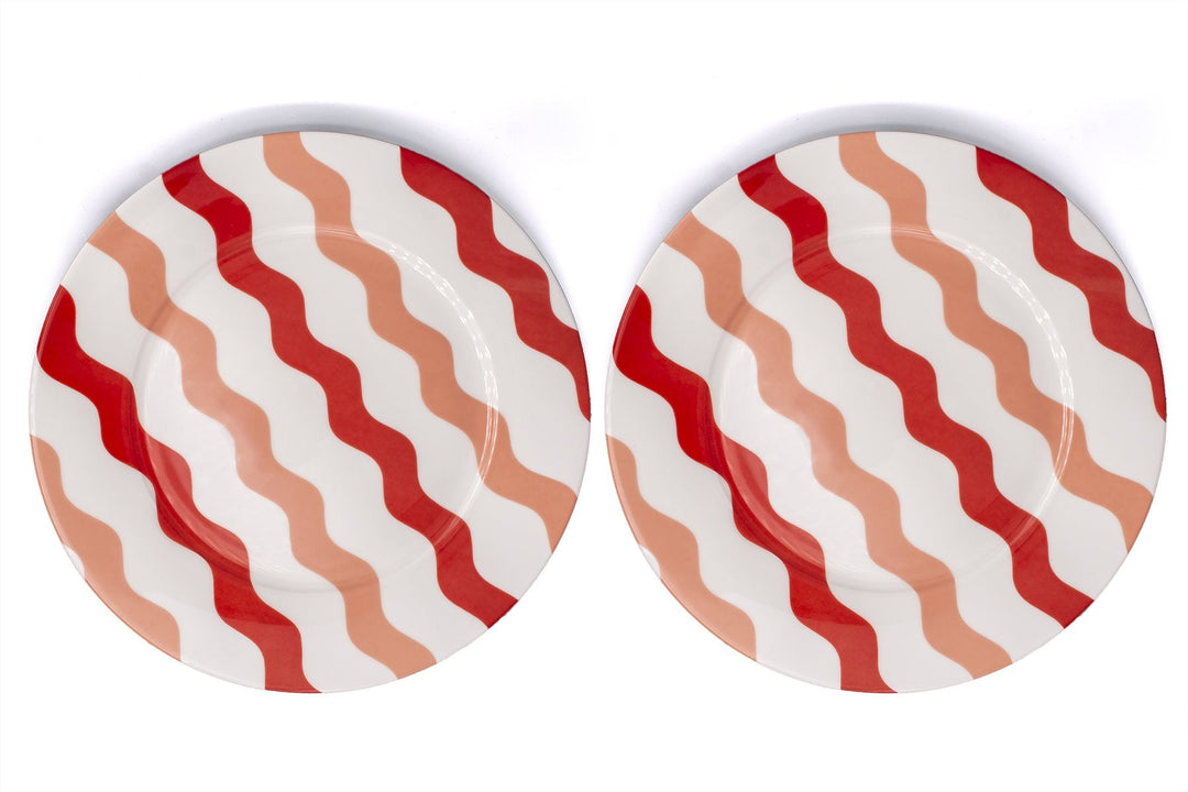 Pink & Red Scallop Dinner Plates - Pair