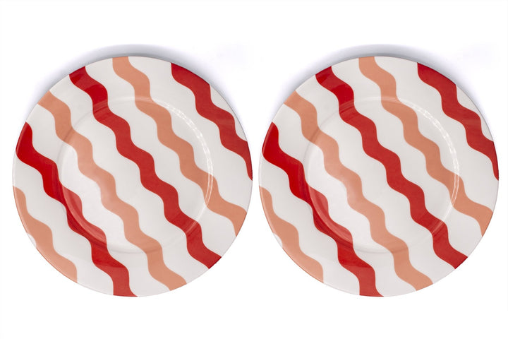 Pink & Red Scallop Dinner Plates - Pair