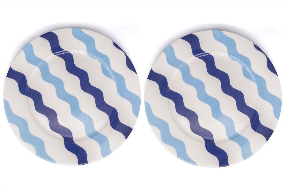 Mixed Blue Scallop Dinner Plates - Pair