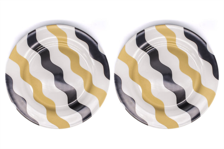 Black & Gold Scallop Dinner Plates - Pair