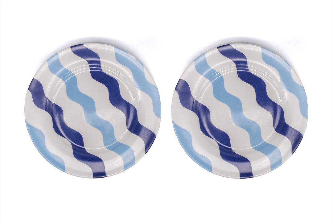 Mixed Blue Scallop Side Plates - Pair
