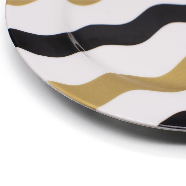 Black & Gold Scallop Dinner Plates - Pair