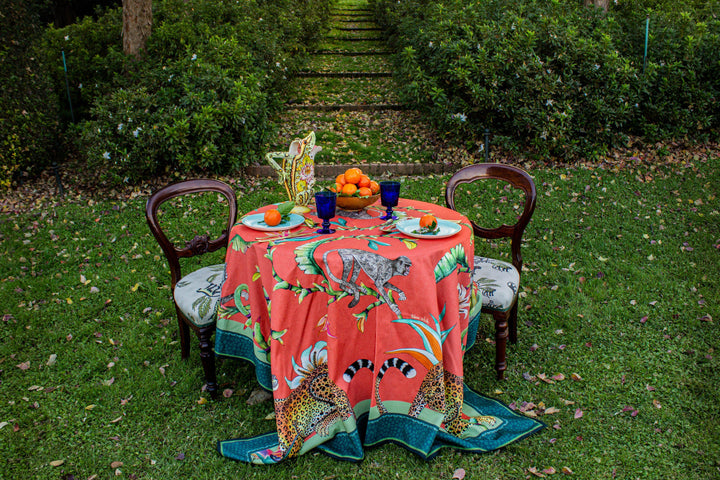 Monkey Paradise Square Tablecloth - Coral