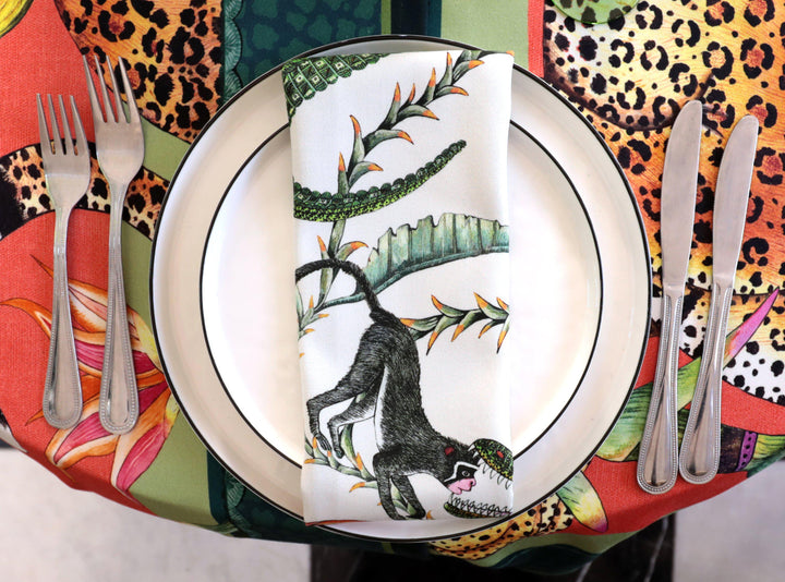 Monkey Paradise Square Tablecloth - Coral