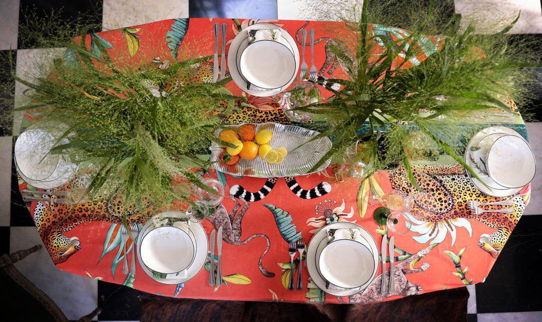 Monkey Paradise Rectangular Tablecloth - Coral