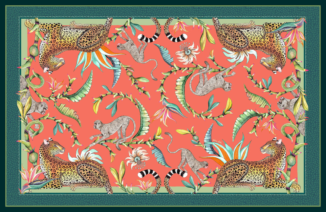 Monkey Paradise Rectangular Tablecloth - Coral
