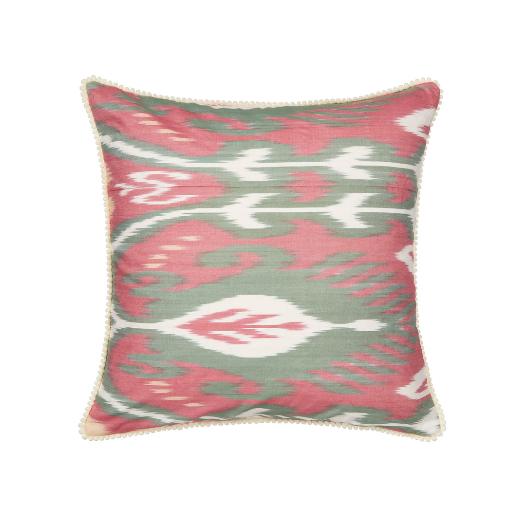 Raspberry & Green Ikat Cushion