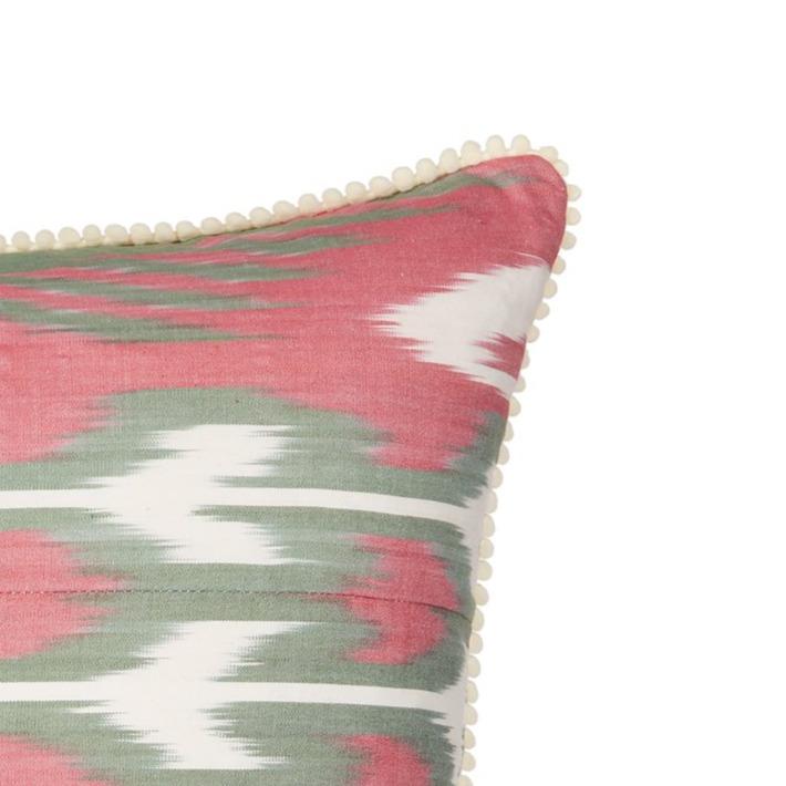 Raspberry & Green Ikat Cushion