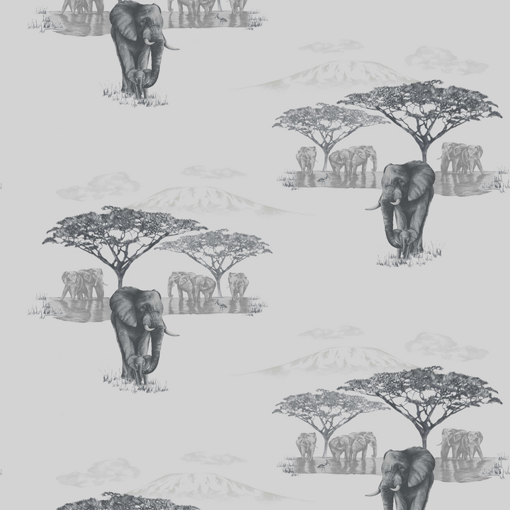 The Waterhole Wallpaper by Juliet Travers in Silver