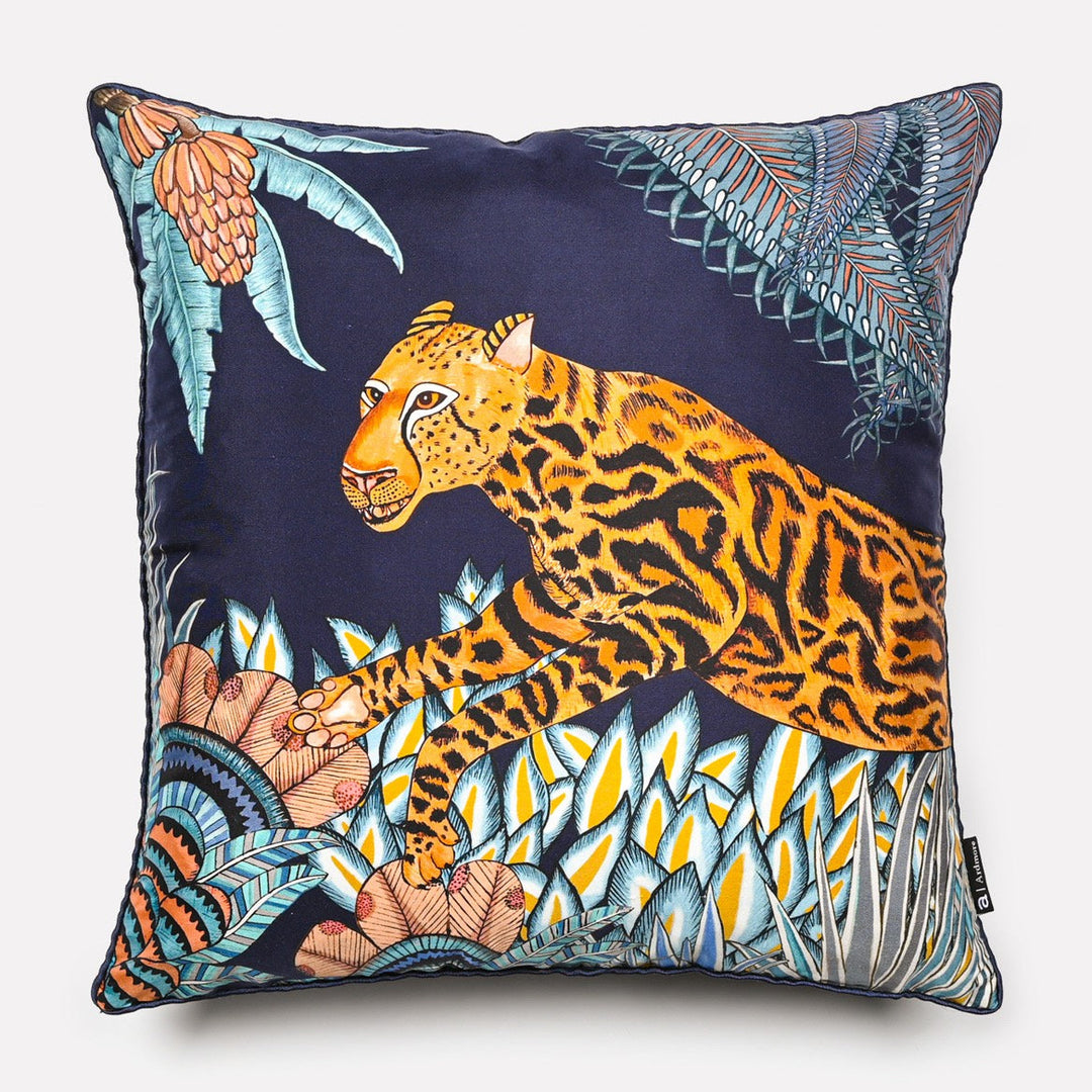 Cheetah Kings Forest Silk Cushion Cover - Tanzanite