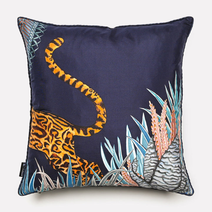Cheetah Kings Forest Silk Cushion Cover - Tanzanite