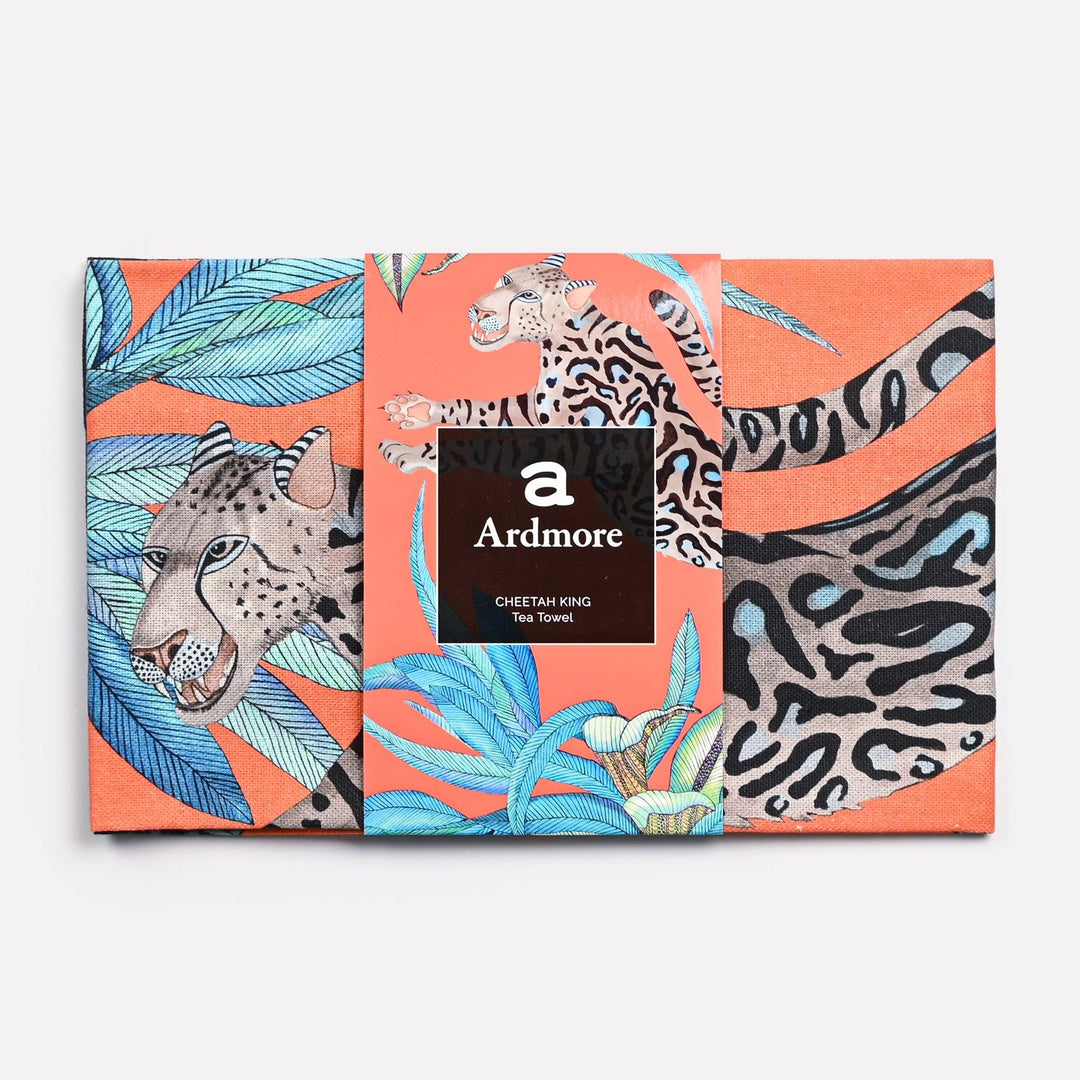 Cheetah Kings Tea Towel - Coral