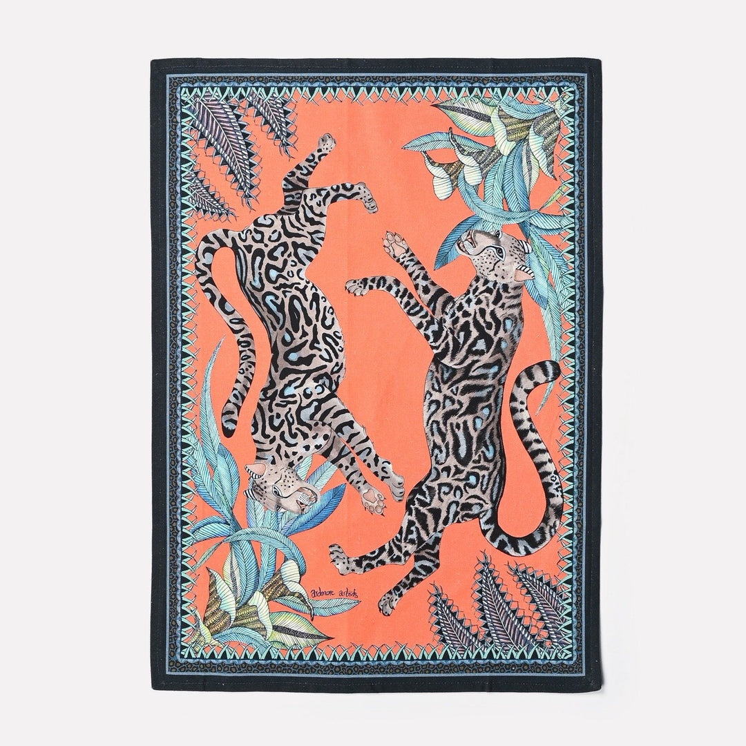 Cheetah Kings Tea Towel - Coral