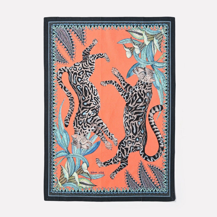 Cheetah Kings Tea Towel - Coral