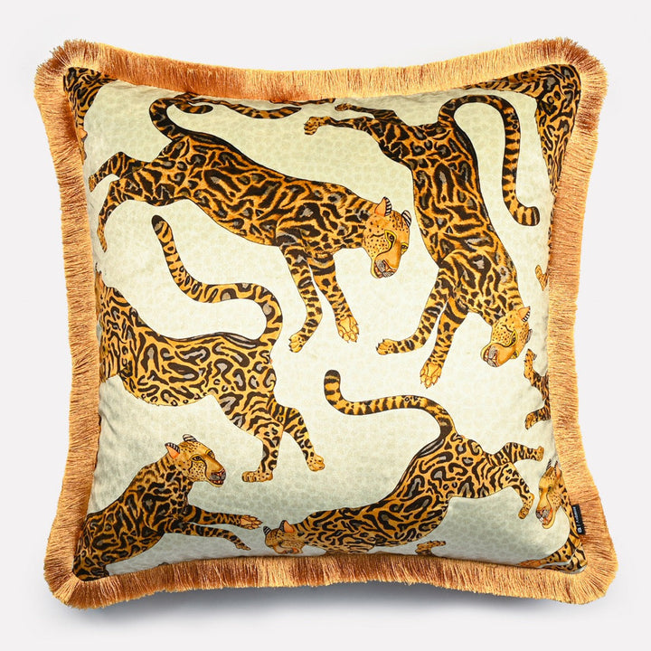 Cheetah Kings Fringe Cushion Cover - Stone