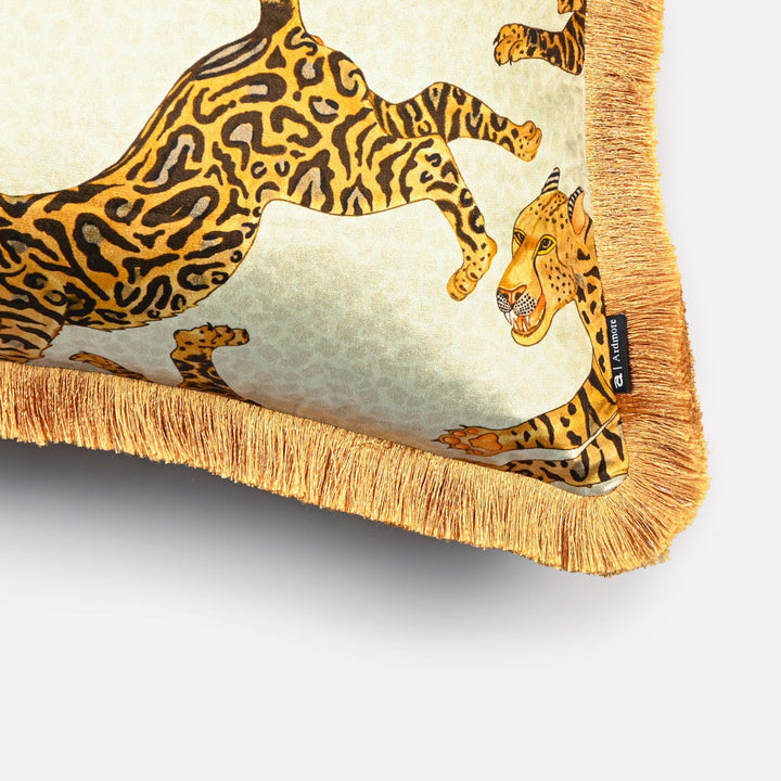 Cheetah Kings Fringe Cushion Cover - Stone