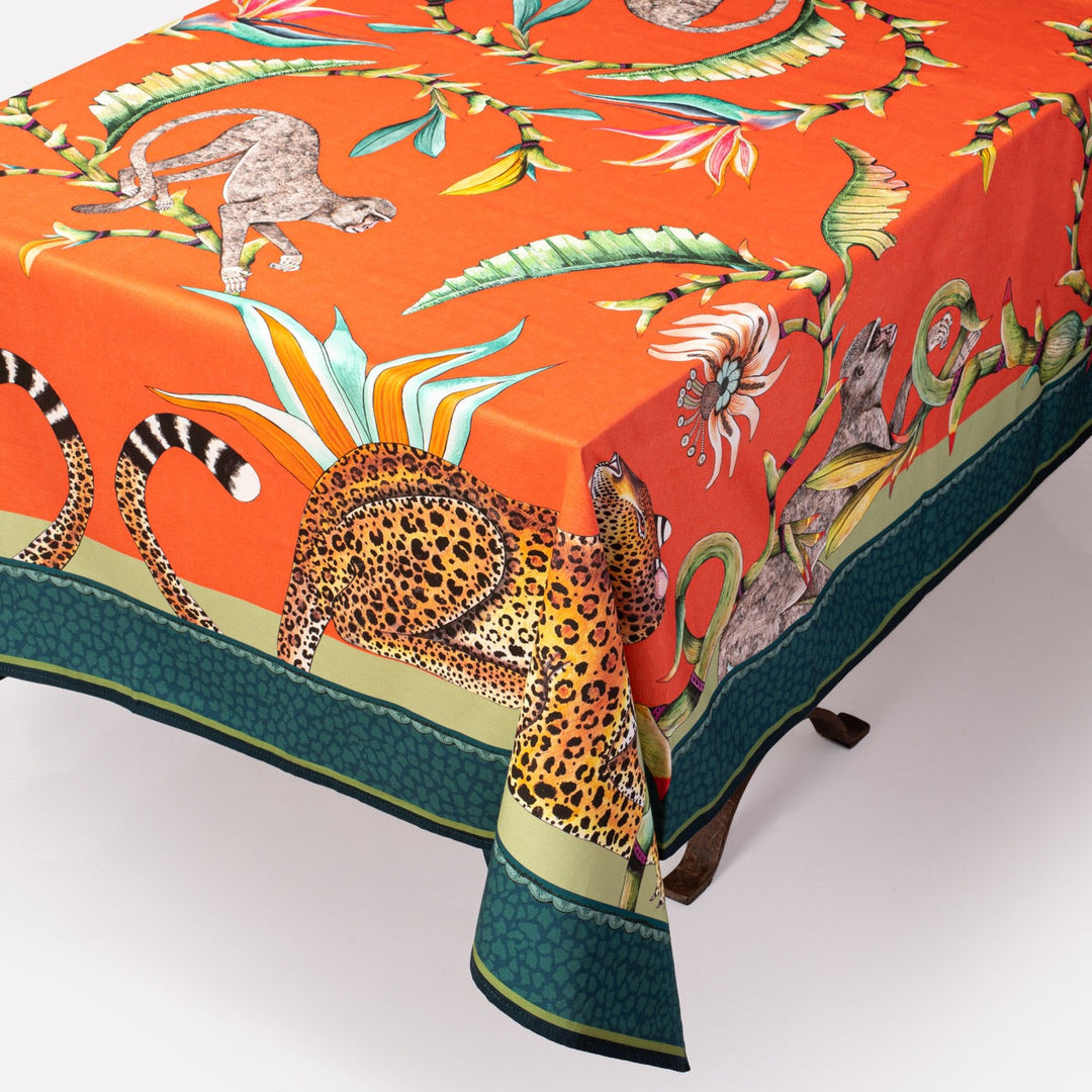 Monkey Paradise Square Tablecloth - Coral