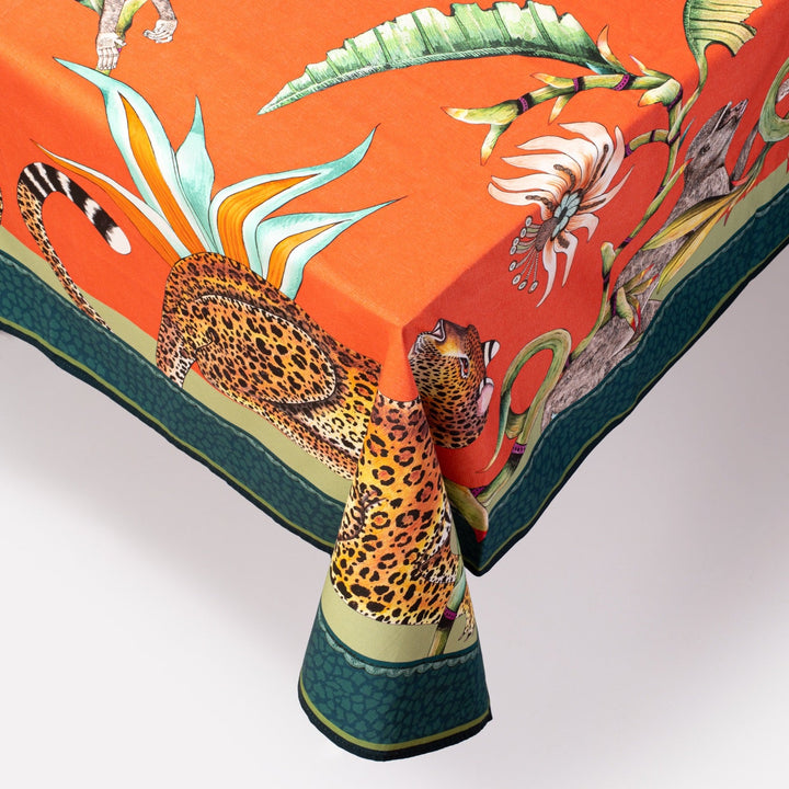 Monkey Paradise Square Tablecloth - Coral