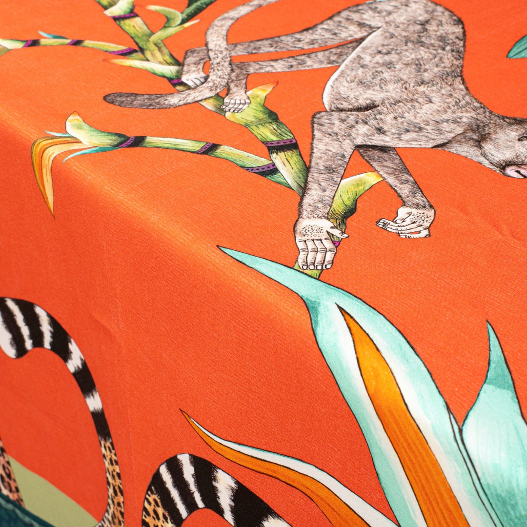 Monkey Paradise Square Tablecloth - Coral
