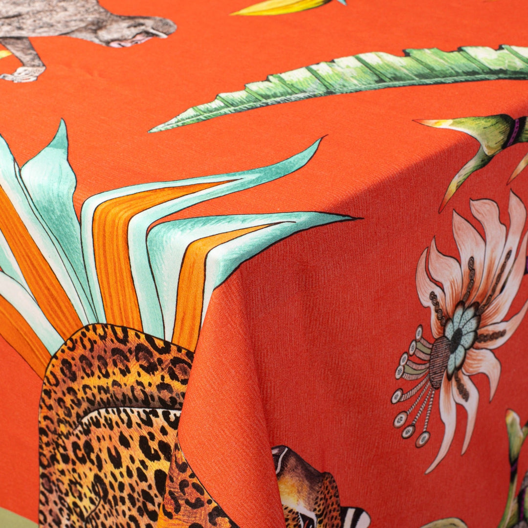 Monkey Paradise Square Tablecloth - Coral