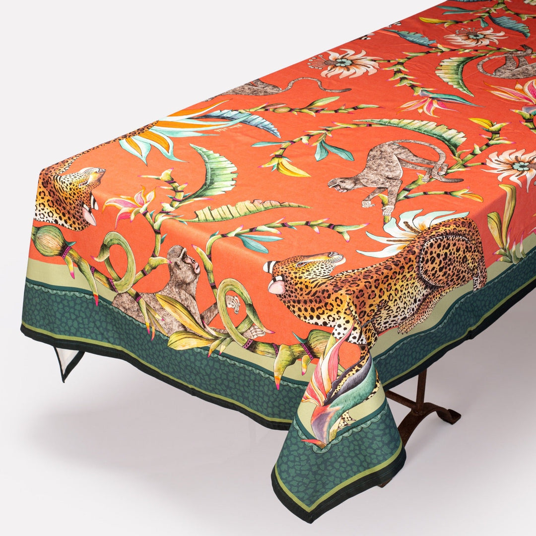 Monkey Paradise Rectangular Tablecloth - Coral