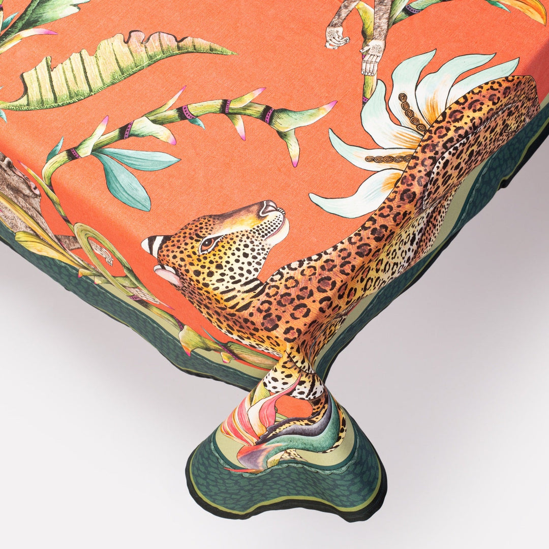 Monkey Paradise Rectangular Tablecloth - Coral
