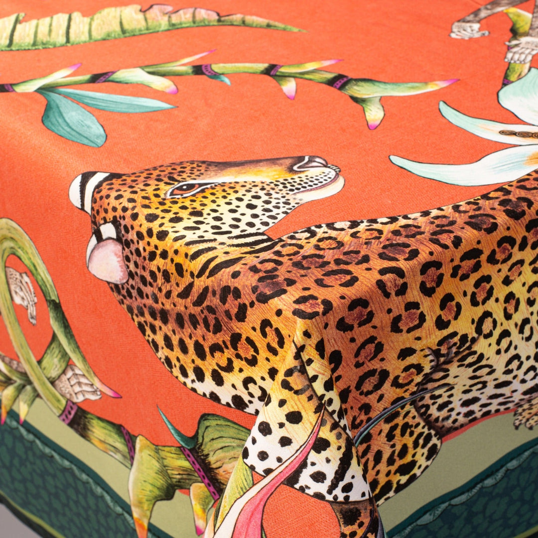Monkey Paradise Rectangular Tablecloth - Coral